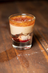 Brain Hemorrhage shot cocktail with schnapps, baileys irish cream and grenadine