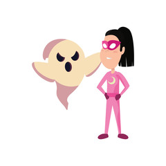 girl in halloween costume with ghost