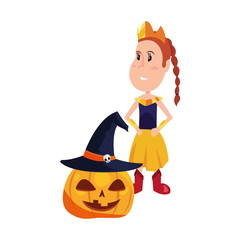 girl with pumpkin in halloween costume