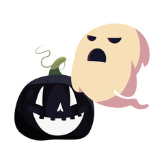 halloween ghost with black pumpkin