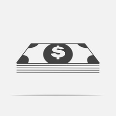 Cash  money icon on grey background. Flat image money with shadow. Layers grouped for easy editing illustration. For your design.