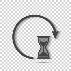 Sandglass clock icon on transparent background. Flat image sandglass with shadow.  Layers grouped for easy editing illustration. For your design.