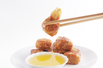 Hoi Jo, Chinese food, deep fried crab meat roll. Or call crab jujube served with sweet plum sauce.