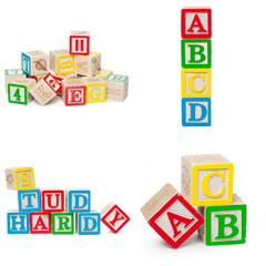 Wooden alphabet blocks isolated on white background