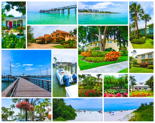 Collage about beach and buildings at Naples, Florida at USA