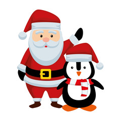 cute christmas santa claus and penguin