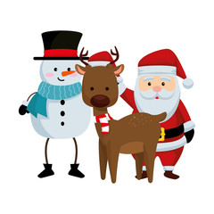 christmas santa claus with reindeer and snowman