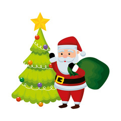 cute christmas santa claus with pine tree
