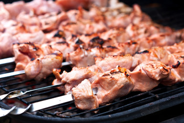 Grill on charcoal and flame, picnic, street food