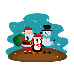 santa claus with snowman and penguin