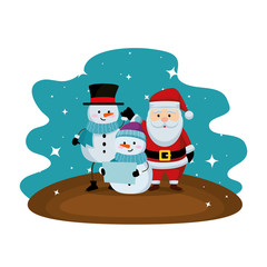 cute christmas santa claus and snowman