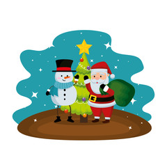 santa claus and snowman with tree