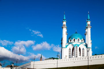 Minarets of the mosque against the blue sky