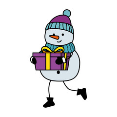 cute snowman with gift christmas