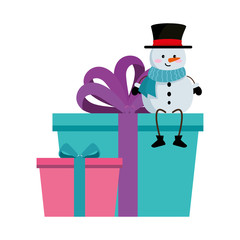 cute snowman with gifts christmas character