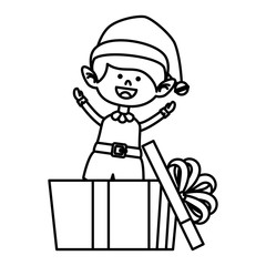 cute elf with gift box christmas