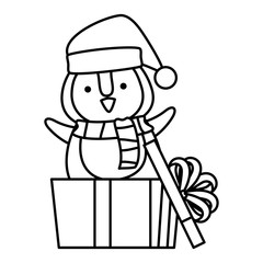 cute penguin with santa claus hat in gift