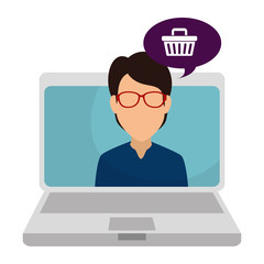 laptop with user and speech bubble