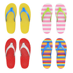 Different Multicolour Flip Flops Sandals. 3d Rendering