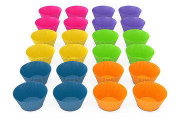 Rows of Colorful Cupcake Silicone Cups. 3d Rendering