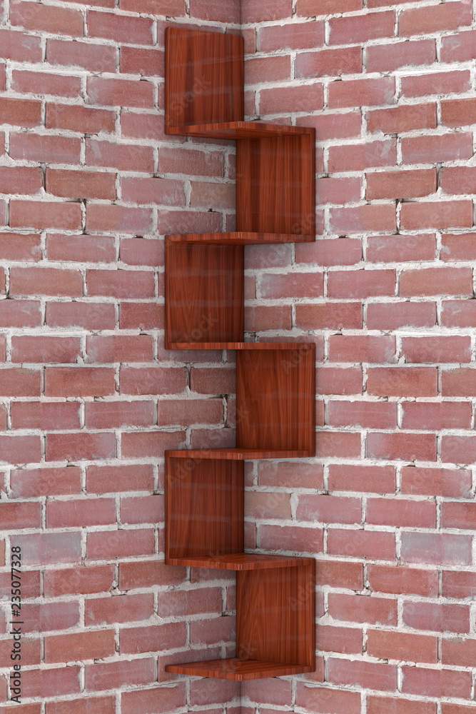 Poster Modern Empty Wooden Book Shelf. 3d Rendering