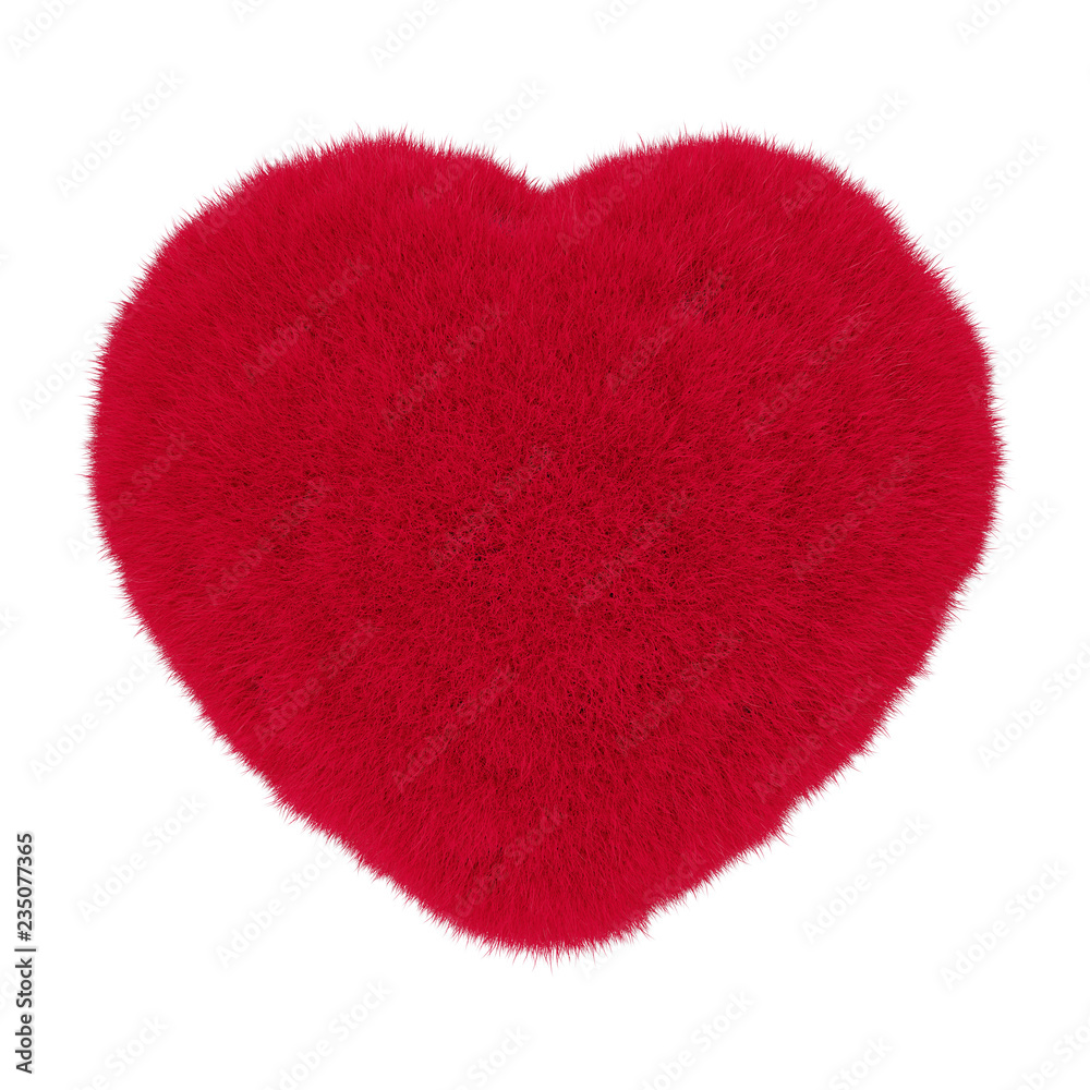 Poster Heart from Red Fur. 3d Rendering