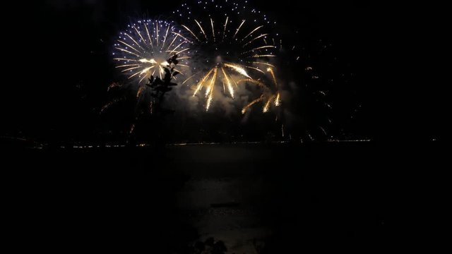 huge firework show on the sea