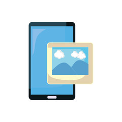 smartphone and photo on white background