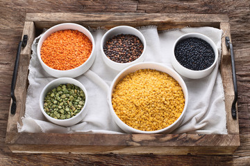 Bowls of different types lentils