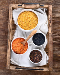 Bowls of different types lentils