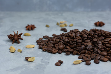 coffe beans with spice on background