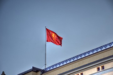 Königliches Schloss, Norwegen, Schloss, klassizistisch, Oslo, Fahne, Flagge, Wappen, Fahnenmast,...