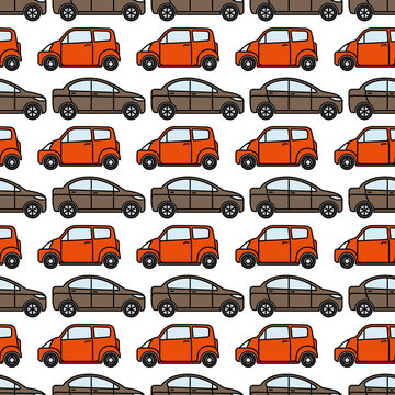 Cars seamless pattern. Geometric autos seamless texture for textile, wallpaper and napkin, vector illustration