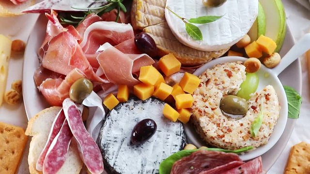 Mediterranean appetizers table. Antipasto. Top view
