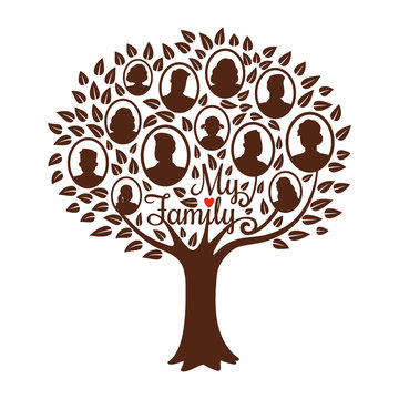 Genealogy tree. Genealogical family tree vector illustration, vintage dynasty ancestry drawing silhouette concept isolated on white