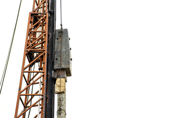 Mobile derrick pile red driving is installing concrete pile I-shape ready for work driven friction...