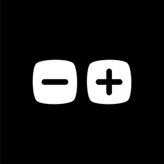 Plus and minus flat icon or logo on dark background