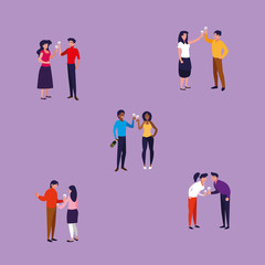 group of couples celebrating party avatar character