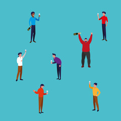 men happy celebrating party avatar character
