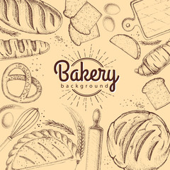 Bakery background. Top view of bakery products