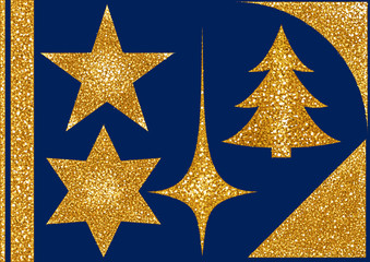 Christmas Glitter Design Elements on Blue Background - Set 3 of 3 for Your Graphics Projects with High Details, Vector Illustration