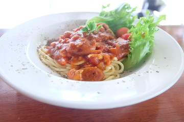 Spaghetti on dish in cafe