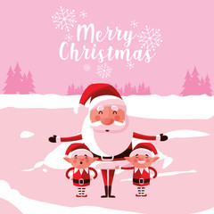 santa claus christmas with helpers in snowscape