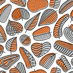 Autumnal seamless pattern. Simple little leaves on a white background. Prints for textiles.