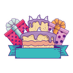 gifts boxes presents with sweet cake