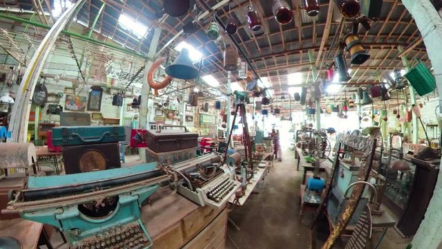 antique street shop with old, vintage items. antiques for sale.panorama 360 Bali Indonesia