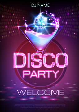 Neon Disco cocktail party poster.