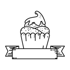 delicious cupcake sweet with ribbon frame
