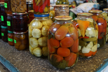 food market-pickled vegetables and salads.