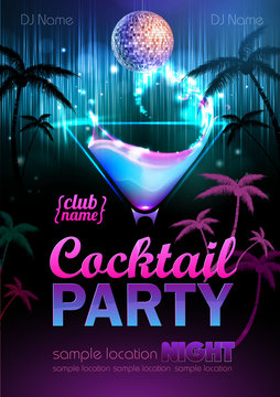 Disco background. Cocktail party poster